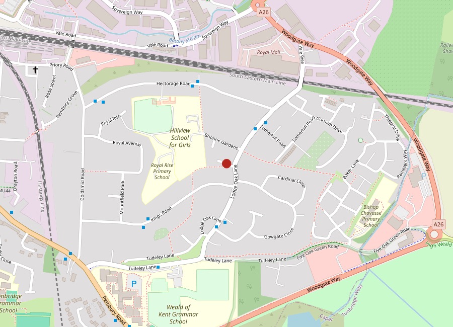 Map showing Lodge Oak Lane in Tonbridge, near the junction with The Wynd